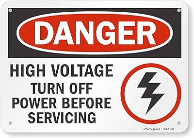 SmartSign 7 x 10 inch “Danger - High Voltage, Turn Off Power Before Servicing†OSHA Sign, 55 mil HDPE Plastic, Red, Black and White
