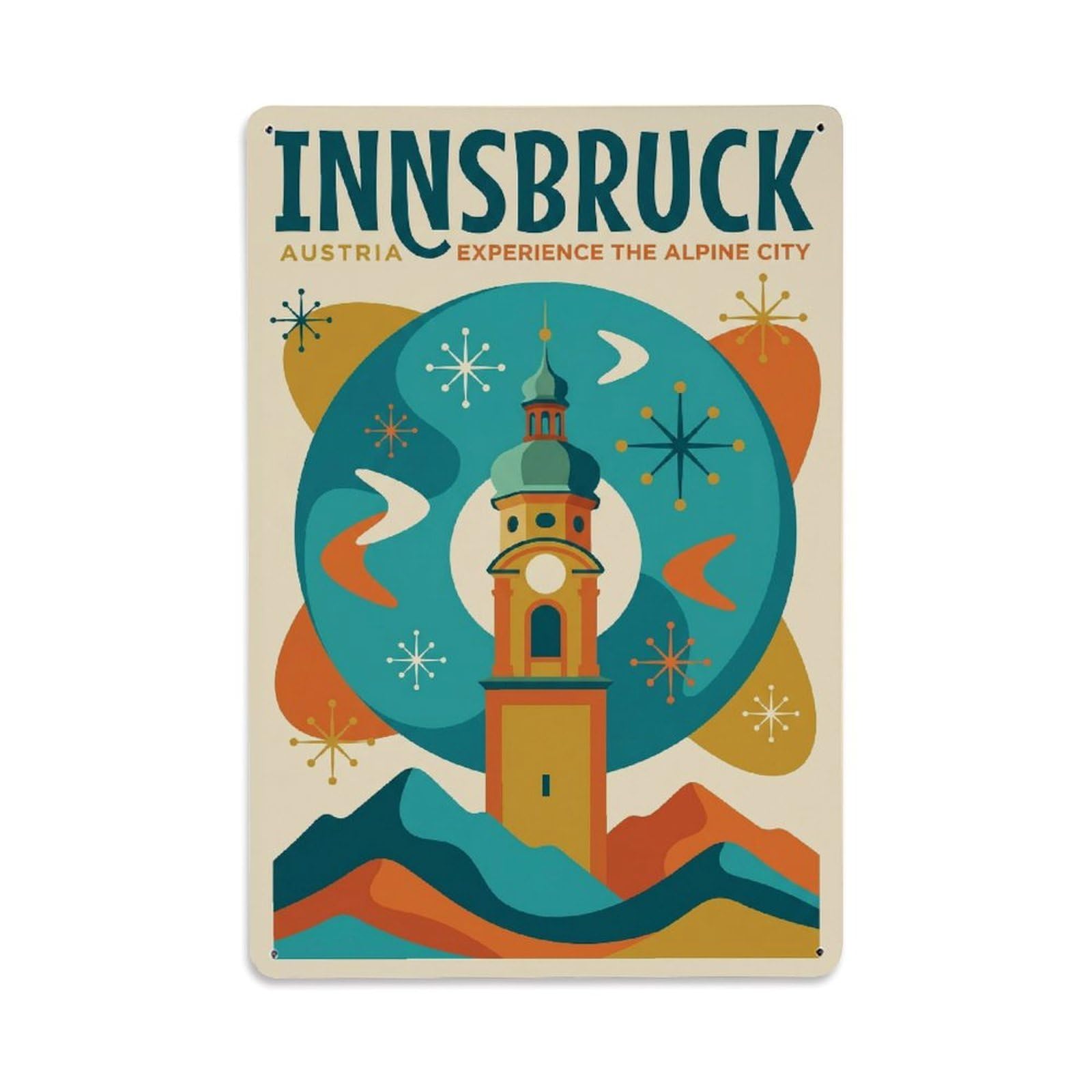 Olhnbad Style Minimalist Innsbruck Austria Mountain Alpine Travel Metal Tin Sign
