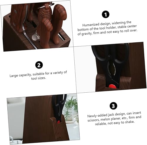 Miniatura 8 de OKUMEYR Soporte para cuchillos de madera, cajón de plástico, estantes de almacenamiento de cubiertos de plástico, bloque de cubiertos de madera,