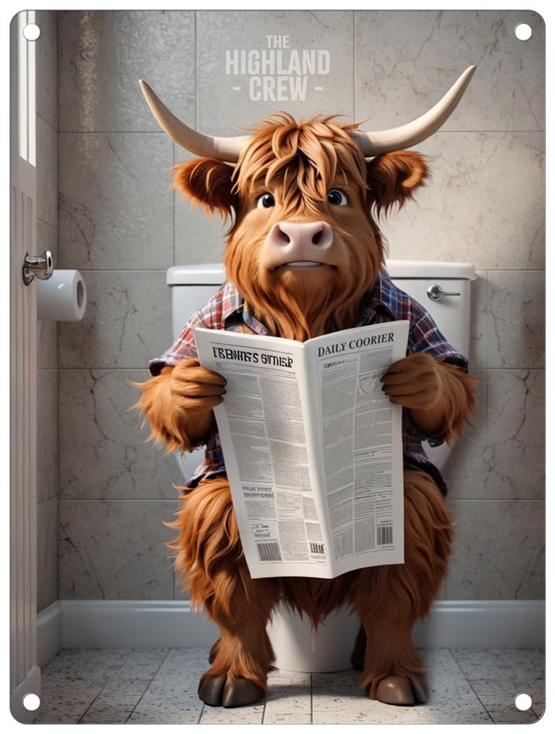 The Original Metal Sign Cow On Toilet Small (150 X 200Mm) Metal Sign - The Highland Crew