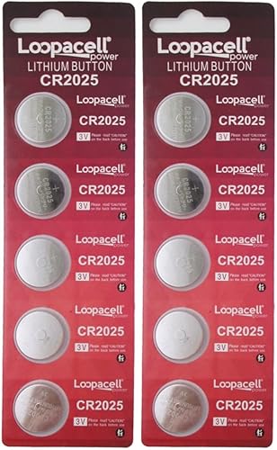 LOOPACELL Batería de litio CR2025-10 Pcs Pack – 2 ampollas 3V Litio Botón Cell