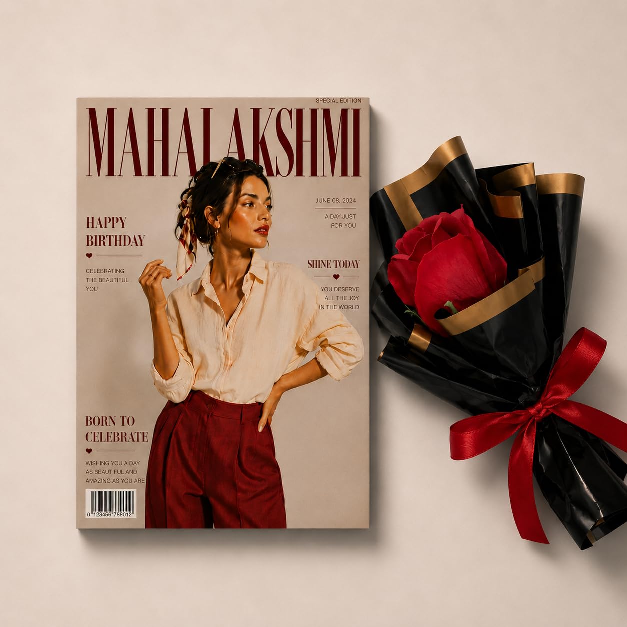 Customized Photo Magazine with Premium Rose Bouquet | Personalized Photo Album | Custom Photo Magazine | Memory Book | Customized Gift-image-24