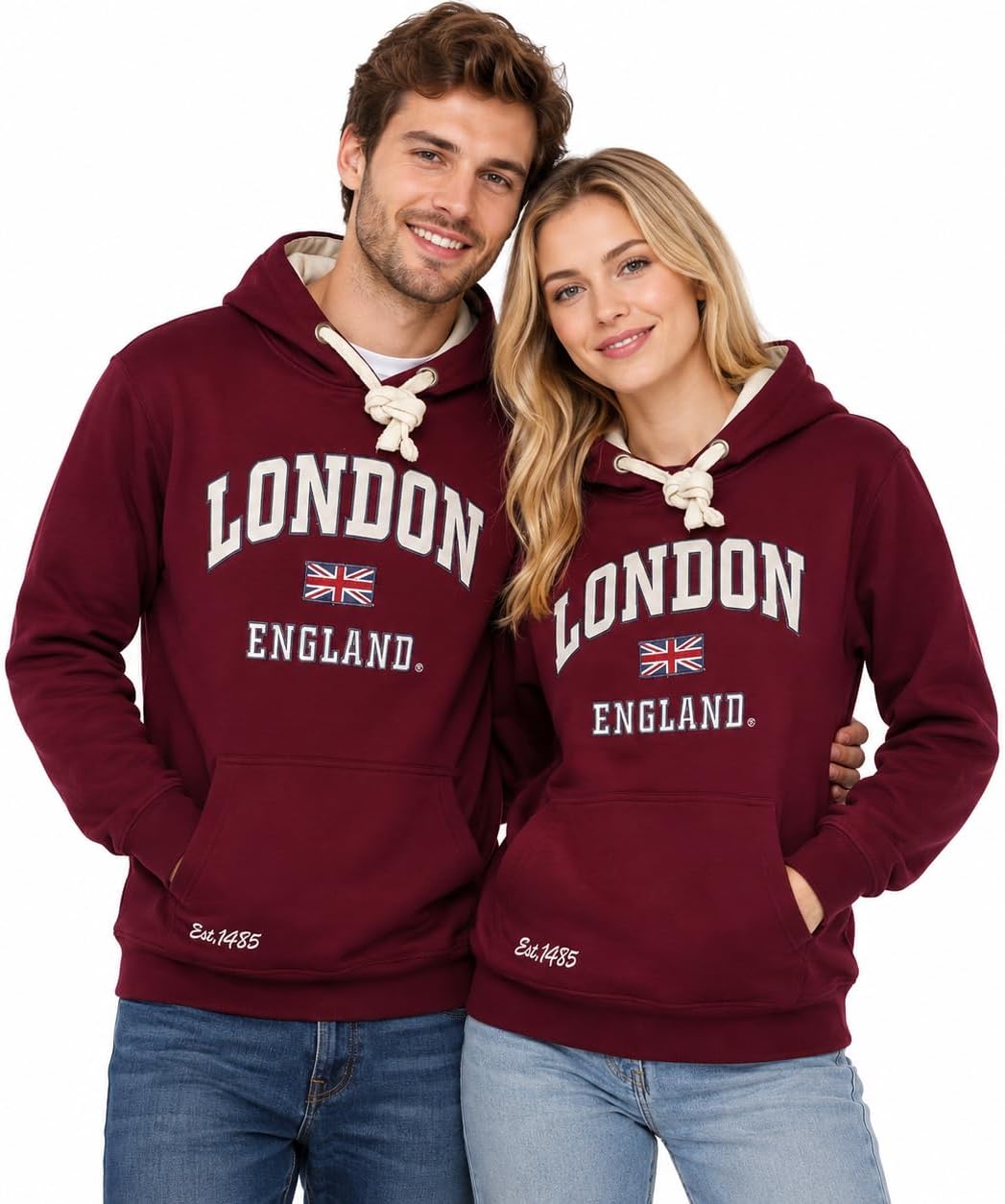 GWCC LE129MOW Unisex London England Hoodie Hooded Sweatshirt Maroon off white XS-2XL (UK, Alpha, L, Regular, Regular)