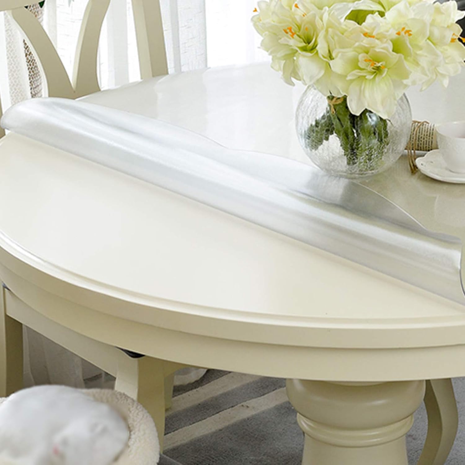 1.5mm Thick Round Table Pad,Clear Table Cover Protector,Non-Slip Tablecloth Protector,Durable Plastic Tablecloth,Frosted Table Cover,for End Table/Night Stand/Side Table (80cm/31in)
