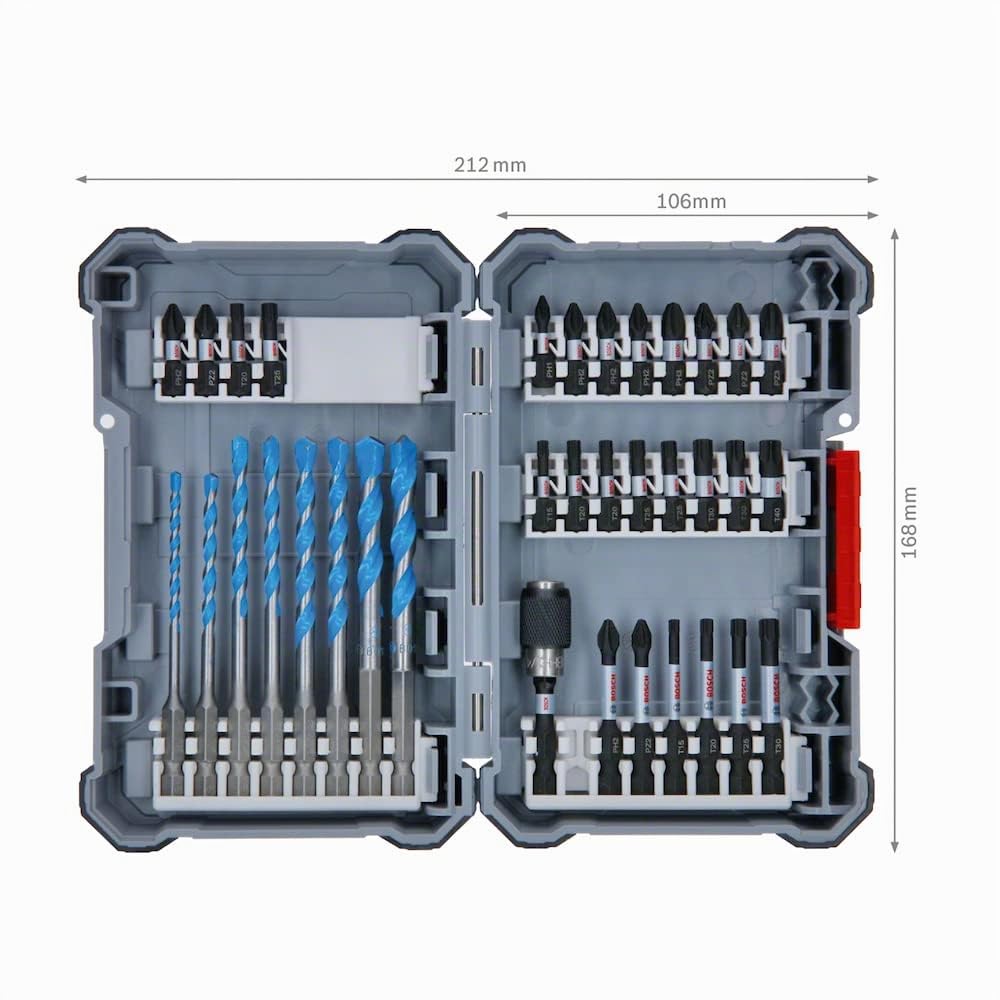 Bosch Professional 35 uds. Set de puntas de atornillar Impact Control y brocas MultiConstruction (Pick and Click, HEX-9, accesorios para taladro y destornillador de impacto)
