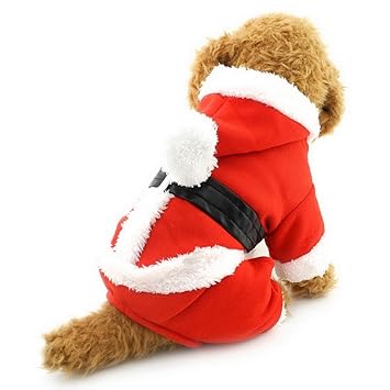 smalllee_lucky_store Pet Cat Dog Clothes Christmas Santa Claus Costume Hoodie Velvet Coat Jumpsuit Small Dog Clothes L
