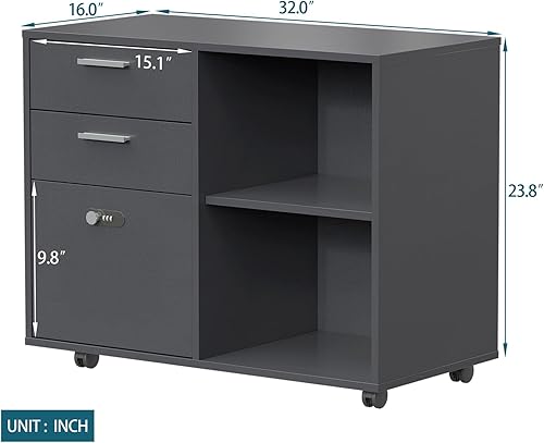 Miniatura 2 de Archivador de madera con cajón con cerradura codificada, carpetas colgantes A4 o tamaño carta, pequeño archivador rodante, soporte de impresora,