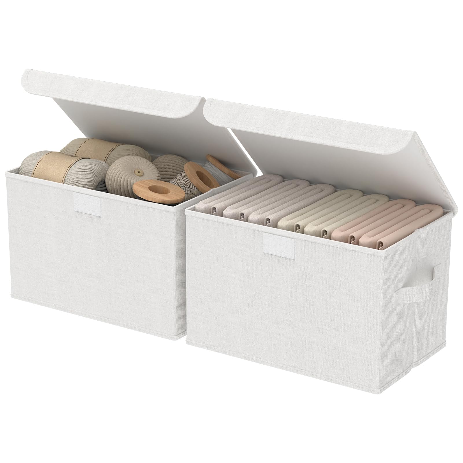 GUOHNHE Foldable Storage Bin, Cube Organizer Basket with Flip-Top Lid and 2 Handles, Decorative Boxes for Shelves with Cover for Clothes, Towels,