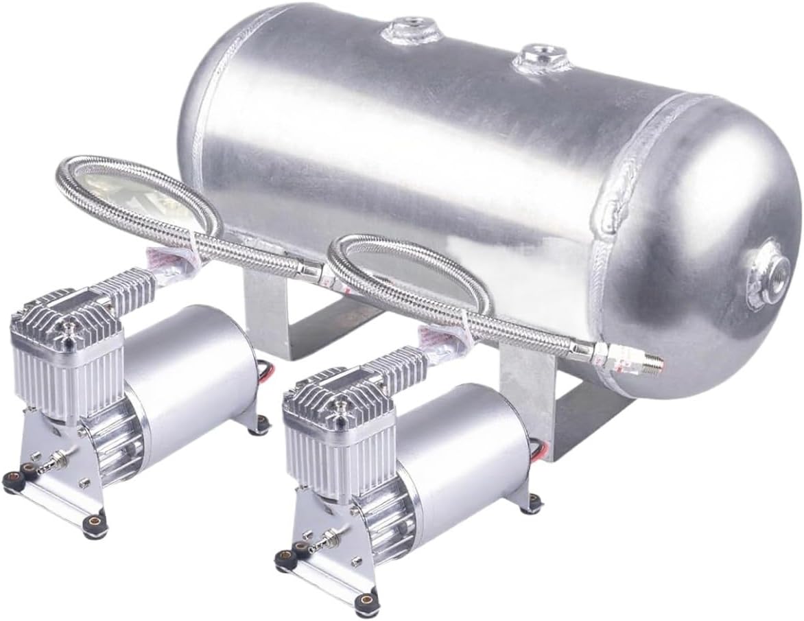 Durable Compressor On-Board Systems, Air Suspension Accessories, Suitable for Trains, Trucks and Automobiles(3g Air Tank+2pcs 200psi Compressor)