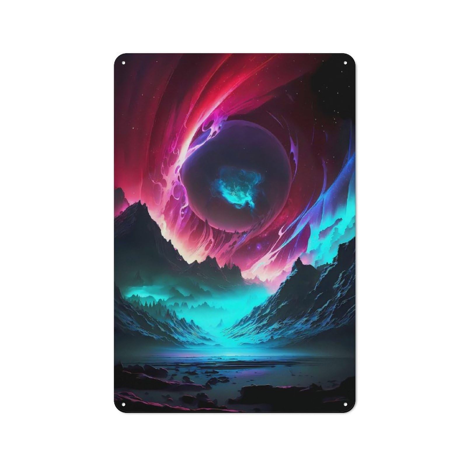 Retro Cosmic Aurora Landscape Vintage Tin Sign 30x20cm, Retro Room Decor for Lounge, Study, Pub Or Wall Gallery