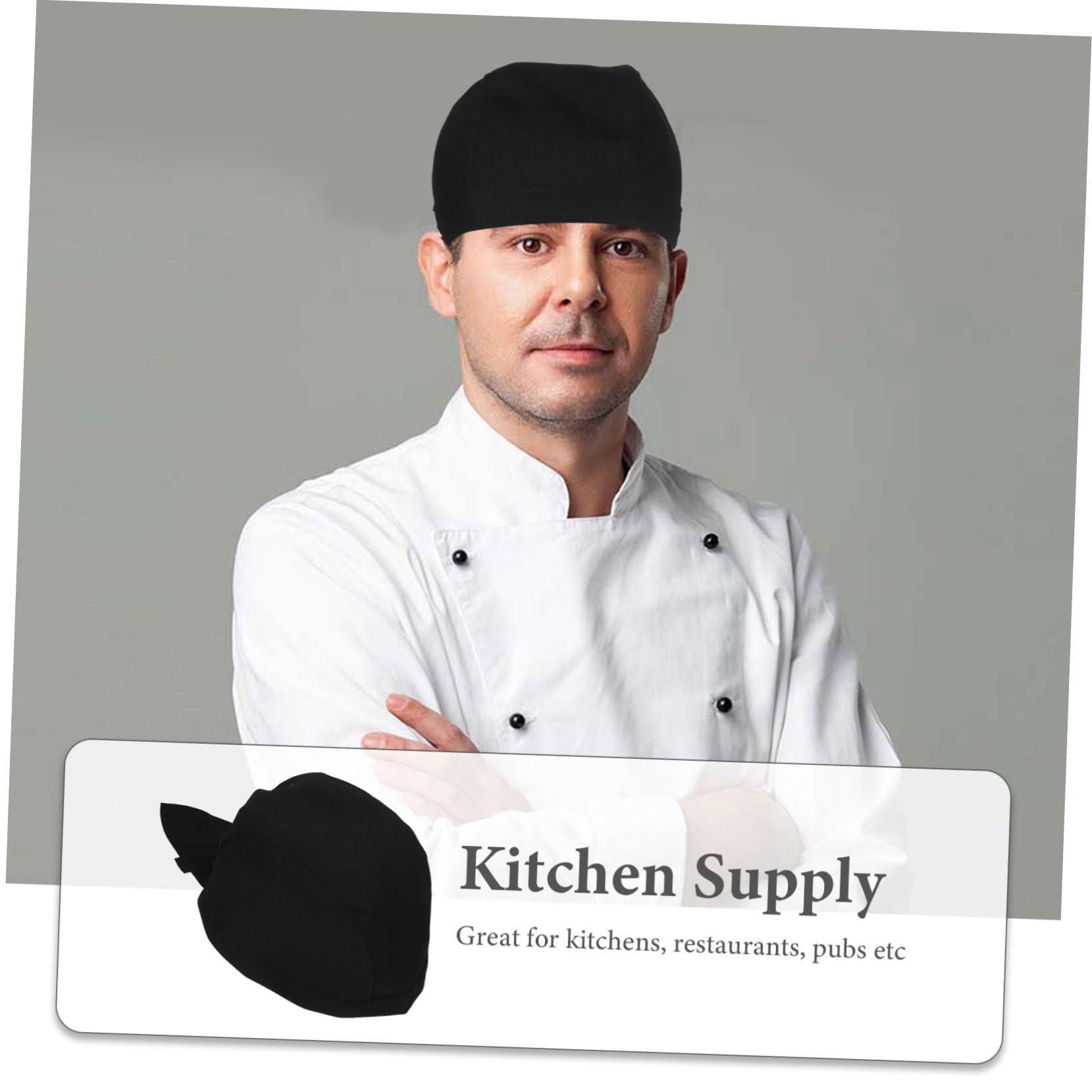 UKCOCO Gorros de Chef para Cocina 6 Unidades de Tela de Algodón Negro | Lazos, Estilo Clásico y Sencillo, para Cocina y Restaurante, Pack de 6 Piezas