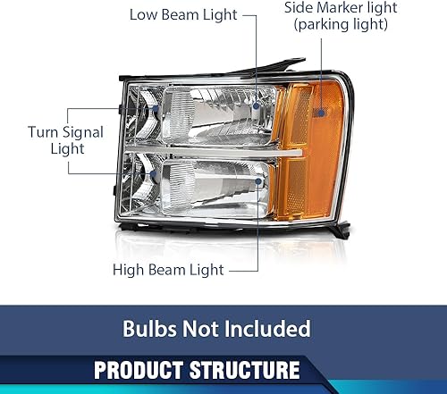 Miniatura 3 de PIT66 Faros delanteros, compatibles con GMC Sierra 1500 2500HD 3500HD 07-13, accesorios de montaje, lado del conductor y del pasajero, lente