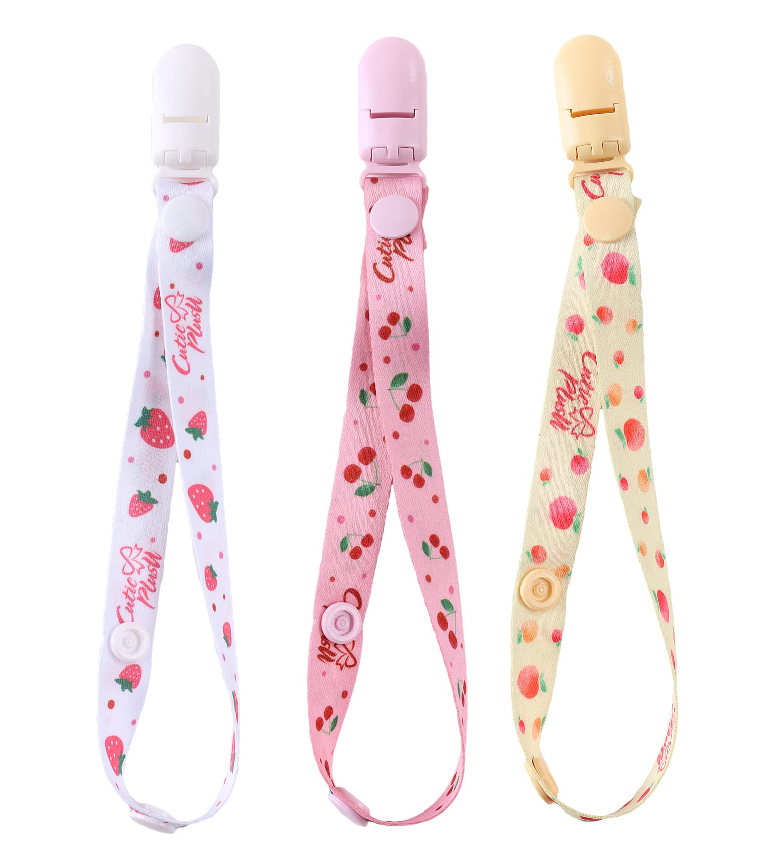 CutiePlusU Adult Size Pacifier Clips 3 Pack-Strawberries, Cherries and Peaches