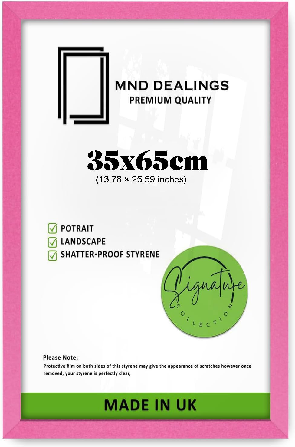 MND Dealings MDF 35x65 Cm Black Wooden Frame | Wide Poster Frame with Acrylic Front | Perfect for Living Room, Bedroom or Office Décor - (Pink) — image 1
