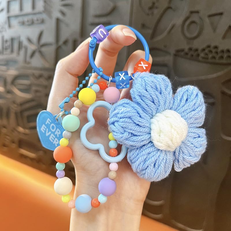 Adorable Flower Charm Keychain with Beads Sweet Style Key Ring for Car Key Bag Backpack Decorative Gift for Women