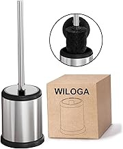 Toilet Brush Silicone Black Rustproof Metal Toilet Brush with Holder and Splash Guard High-Quality Aluminium Toilet Brush Black (Stainless Steel)