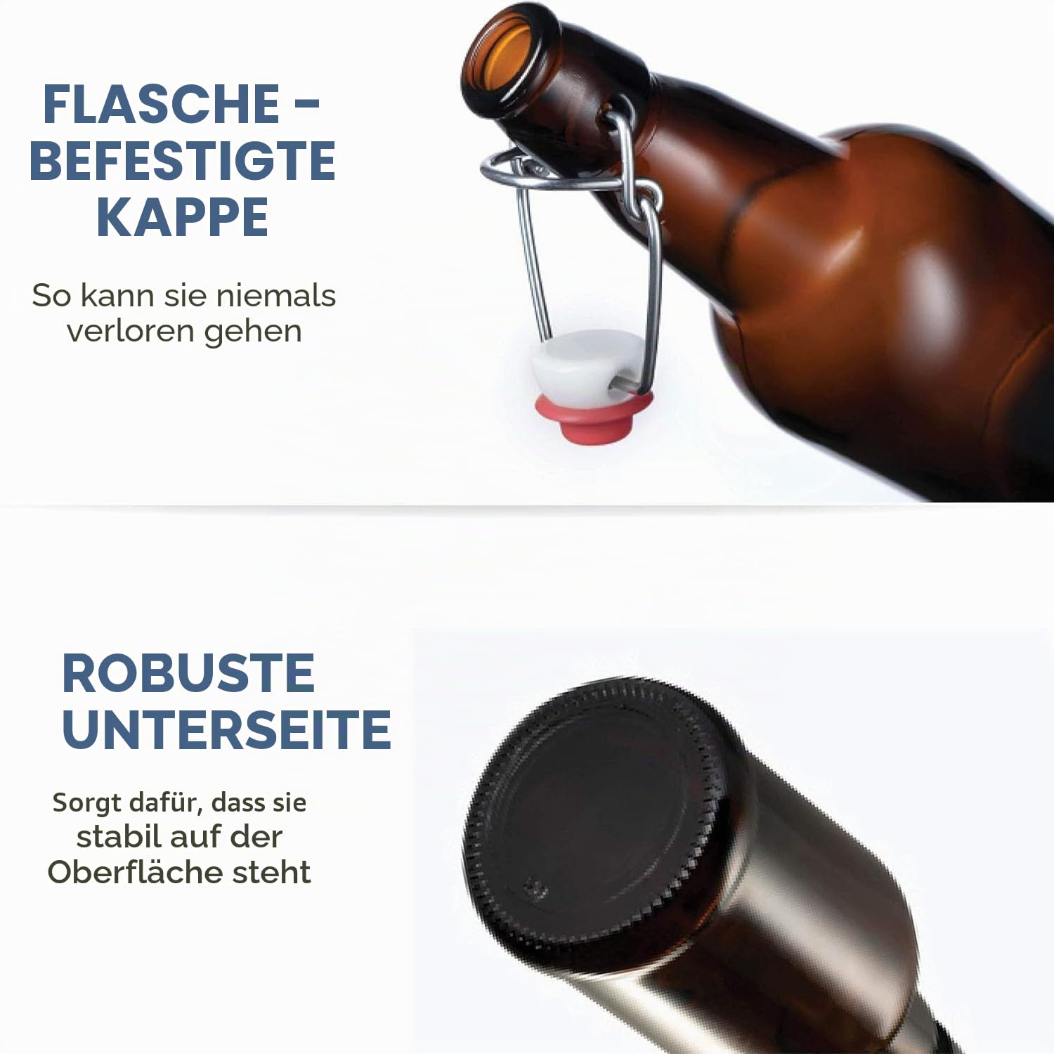 6 Stück Glasflaschen mit Flip-Top-Verschluss, Luftdichte Gärverschlüsse für Bierbrauen, Wein, Gewürzsaucen, Getränke, Öl, Essig, Kombucha & Wasser, 474 ml, Bernsteinfarben