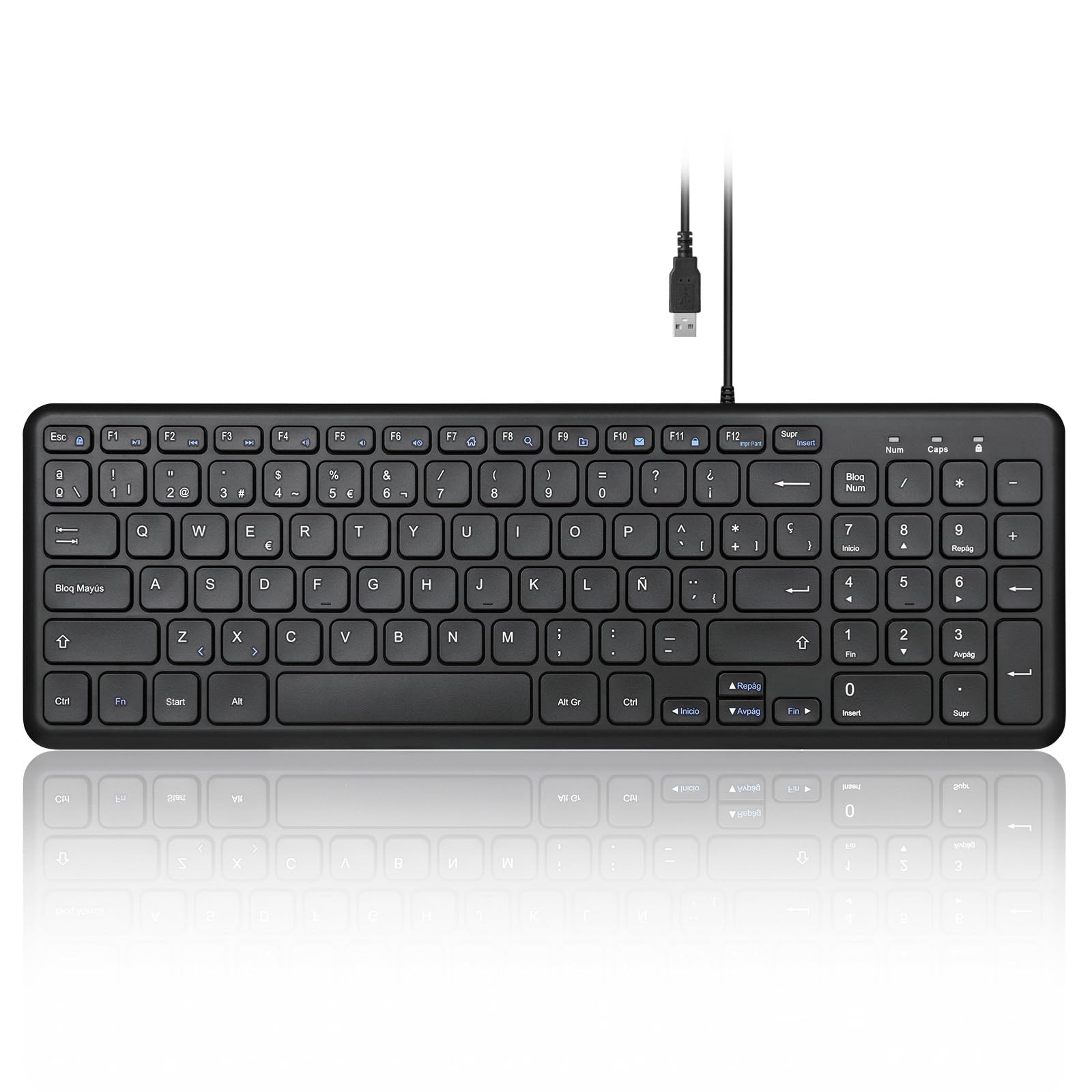 Perixx PERIBOARD-213B Silent Wired USB Scissor Keyboard - Compact Design with Numeric Keypad - Black - Spanish Qwert with Ć