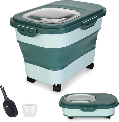 ShineMe Contenedores de almacenamiento de alimentos para mascotas de 20 libras, contenedor plegable de comida para perros con tapa hermética, taza disponible en Yaxa Peru