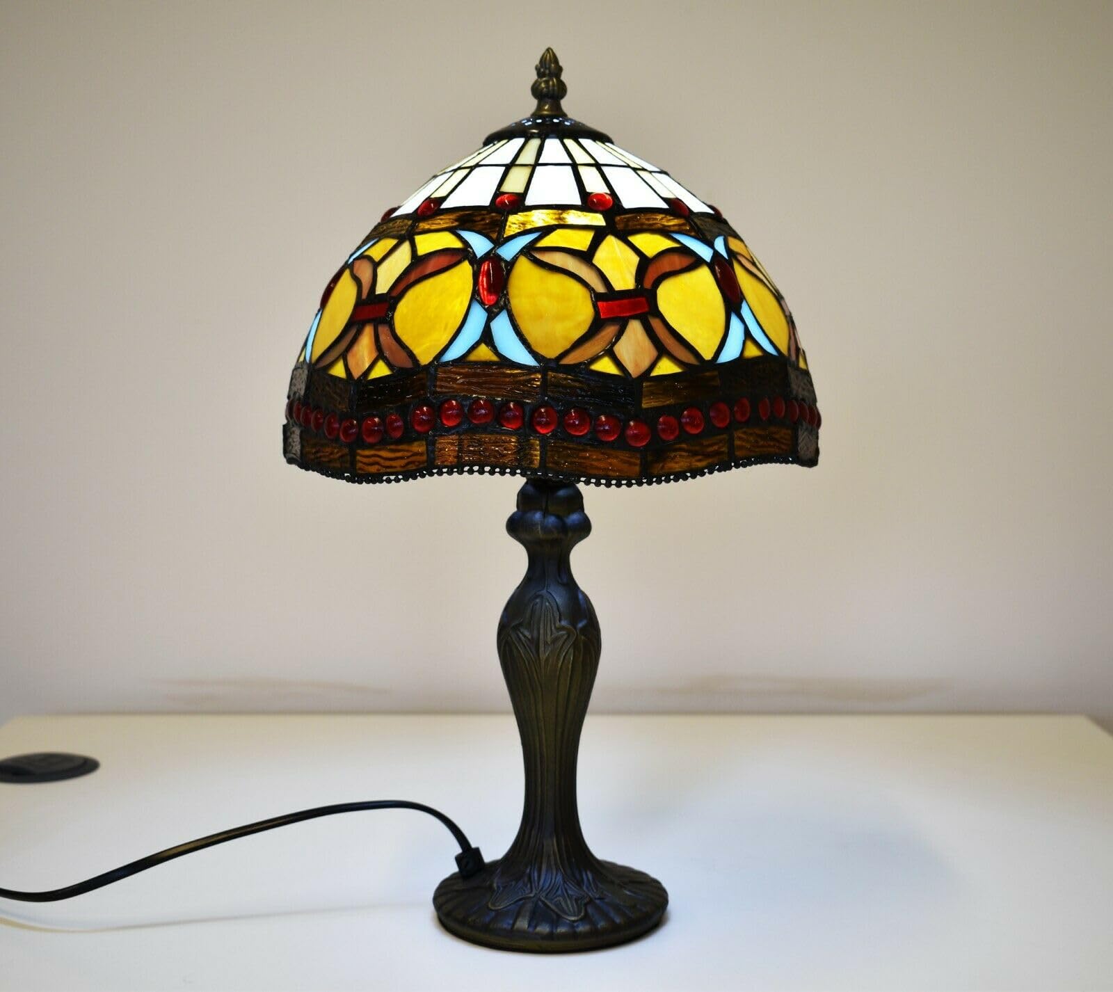 MaxSell Tiffany Table Lamp, Handcrafted, Pastoral Flowers Lampshade, Antique, 30 cm, Living Room, Bedroom (1001)
