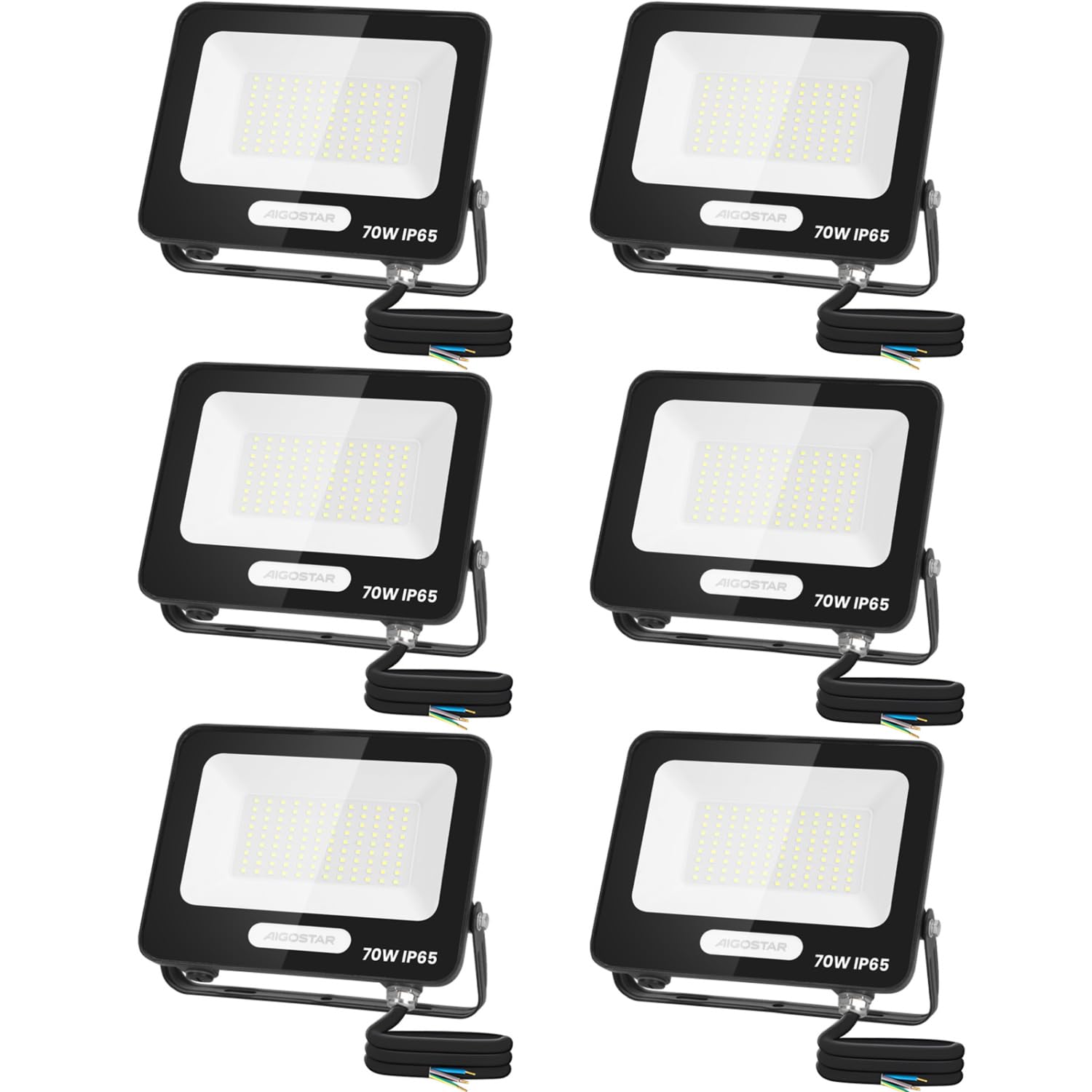 Aigostar Faretto LED da Esterno 70W 5670LM, Faretti LED Esterno Impermeabile IP65, 108 LEDS 6500K Bianca Fredda, per Giardino, Cortile, Garage, Pareti. 6 pezzi