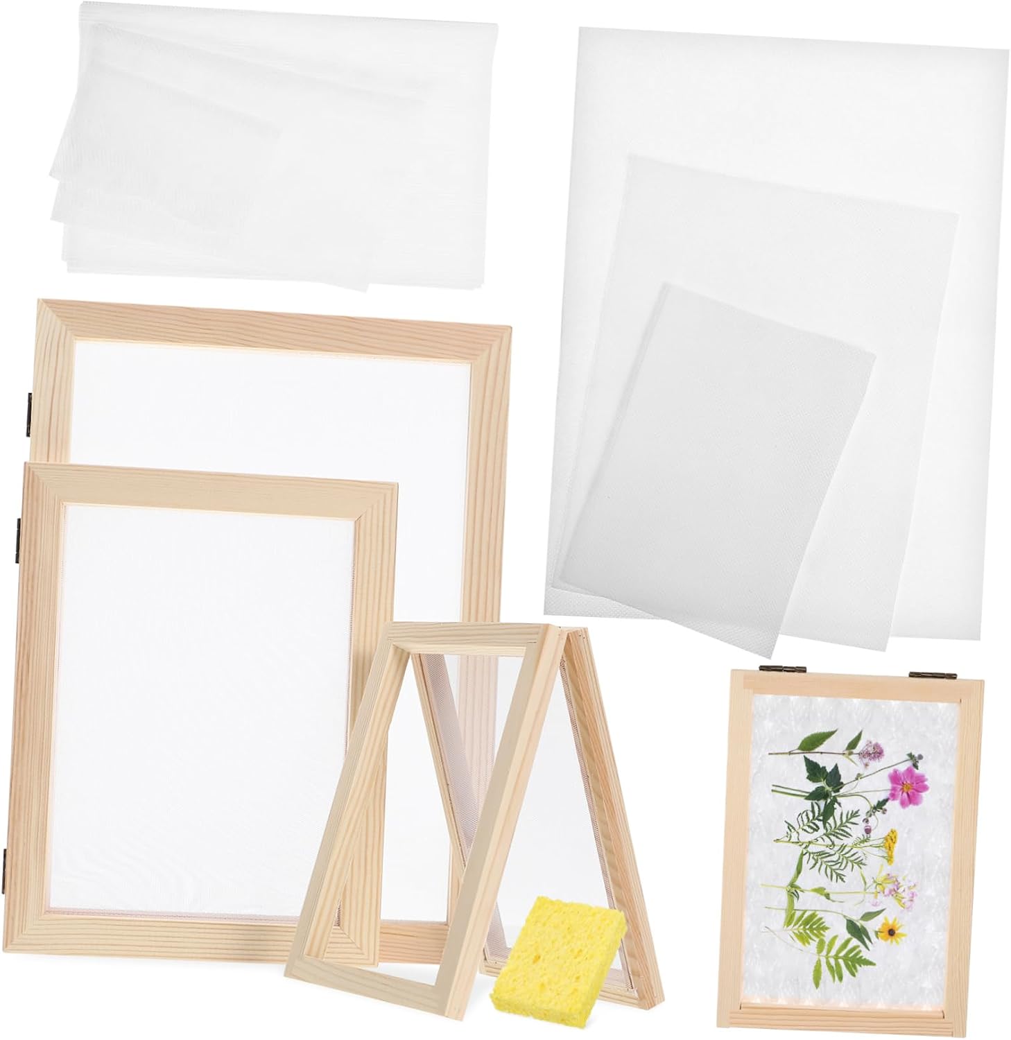 BEBEMOKO Washi Paper Craft Kit Wooden Screens Mesh Material Paper Making Screen for Adults
