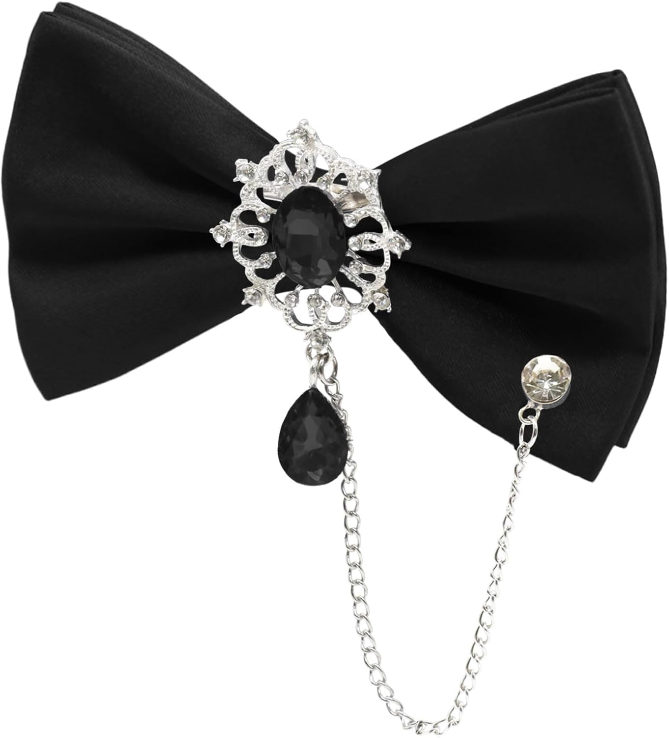 LJBFNN Mens Bow Tie with Rhinestone Clip on Black Bow Ties for Men Pre-Tied Bowties Men for Suit Tuxedo Vest Shirt Party Prom