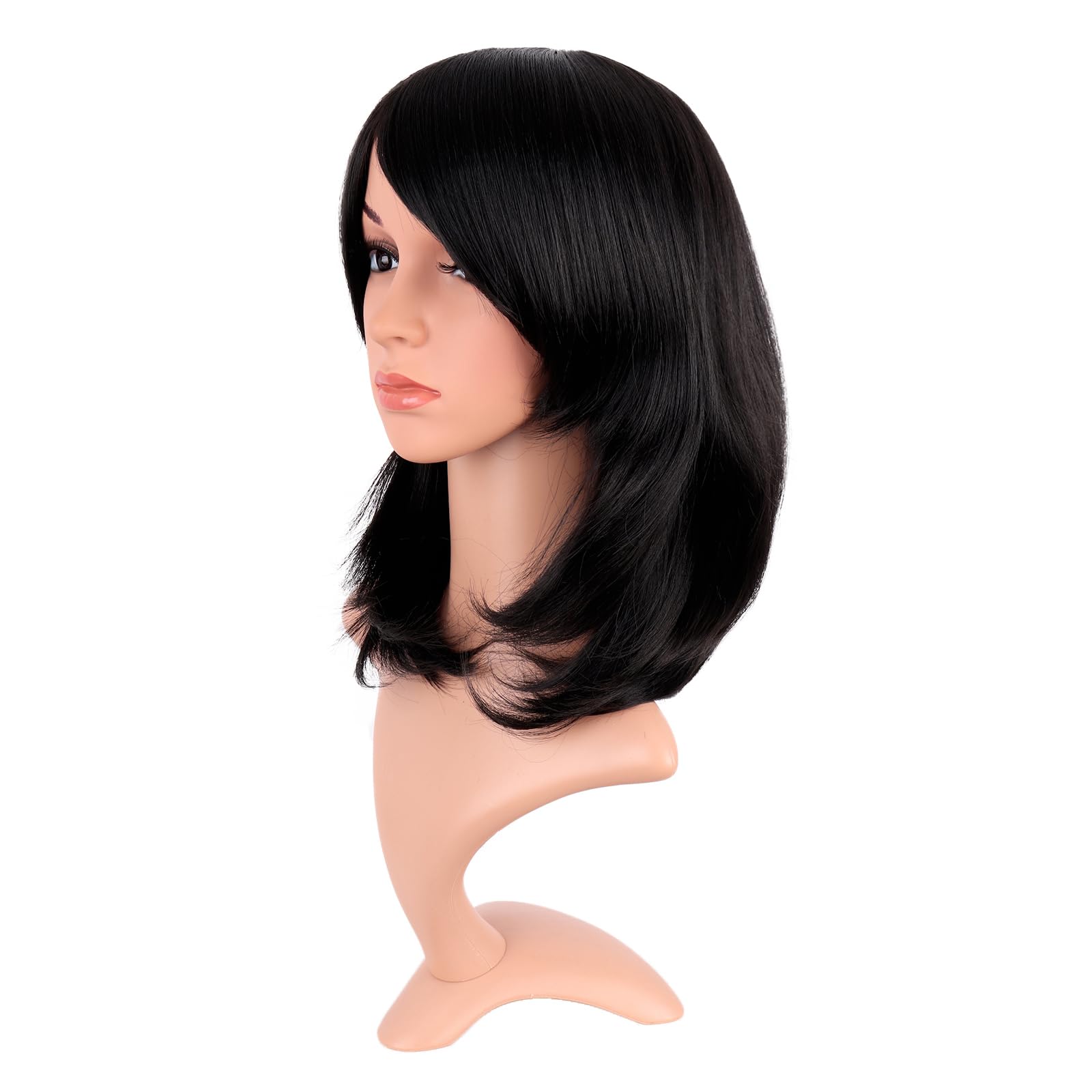 MapofBeauty 16 Inch/40 cm Side Bangs Synthetic fiber Hair High temperature Heat Resistant Fashion Bob Wig (Black) - Image 3