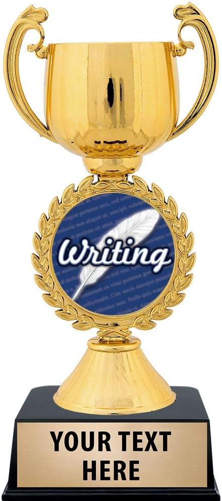 Crown Awards Personalized Writing Trophy, 7.25" Gold Cup Writing Trophies with Free Custom Engraving