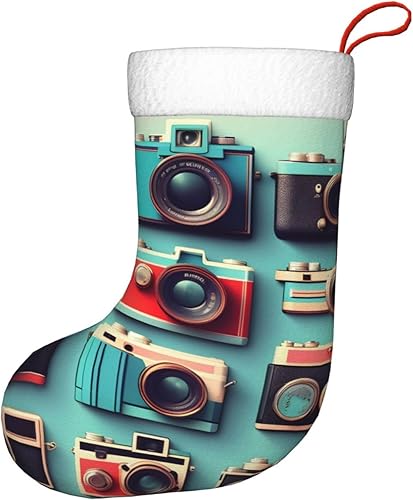 Miniatura 8 de Retro Cool Camera Collection Print Christmas Stockings Soft Plush Cuff Xmas Stocking Stocking Decoration For Family Holiday Season Decor