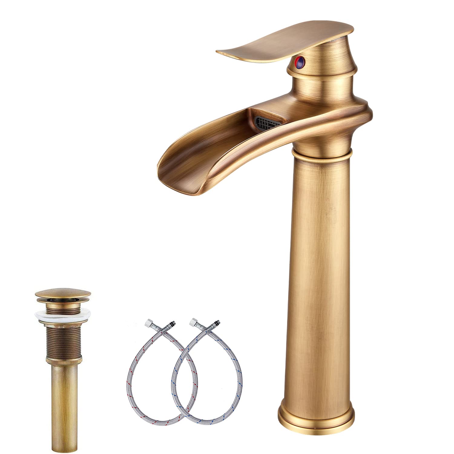 Snapklik.com : Antique Brass Bathroom Faucet GGStudy Single Handle One Hole Farmhouse Waterfall ...