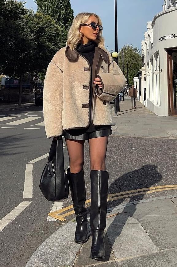 Tankaneo Womens Faux Fur Jackets Warm Winter Casual Button Down Stand Collar Long Sleeve Shaggy Outwear Coats - Image 3