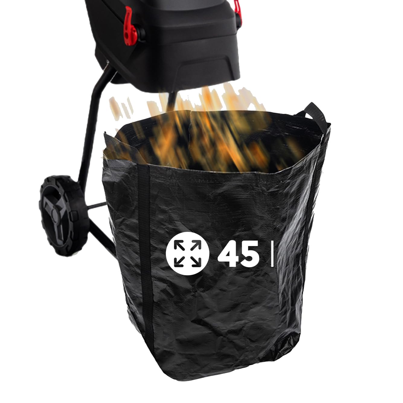 LEHMANN Broyeur de Végétaux Électrique, Épaisseur de Coupe jusqu'à 45 mm, Sac 45 L, Lame en Acier au Carbone SK5, Silencieux, Kit d'Accessoires de Jardin – Sécateur et Lunettes de Protection