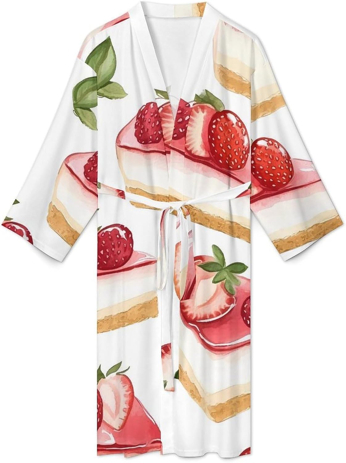 Strawberry Basque Cheesecake Mens Robe Nightgown Lightweight Knee Long Bath Robe Spa Bathrobe Loungewear