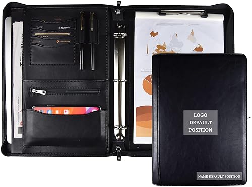 Nombre grabado gratis Carpeta personalizada para él y ella, carpeta organizadora de 3 anillas de cuero vegano con bloc de escritura A4 con