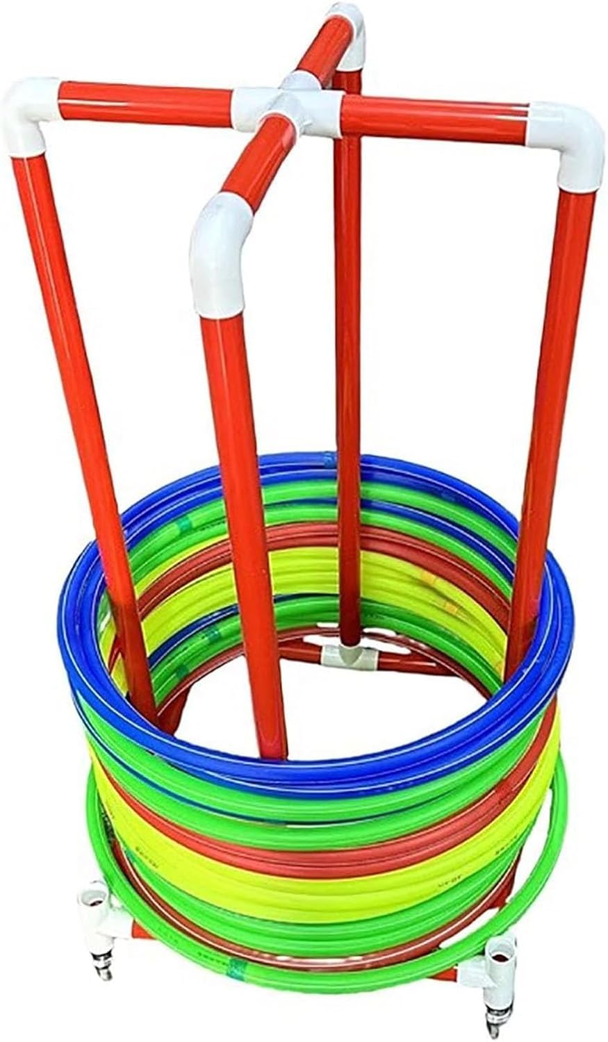 PVC Rolling Equipment Hula Hoop Storage Rack with 4 Wheeler, Gym Hoops Holder Stand, Stand Up Hoola Display Cart for Middle School PE Classes(30cm (11 3/4"))")