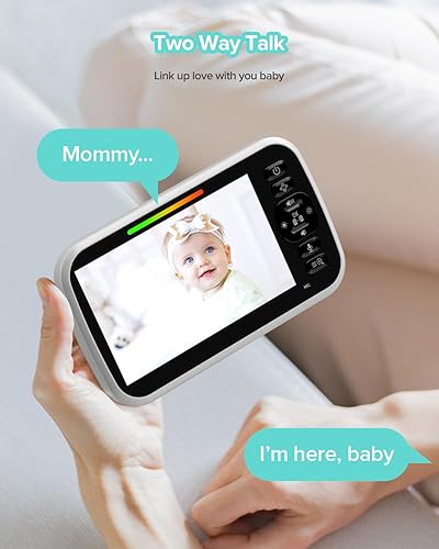 Miniatura 7 de Monitor de bebé, monitor de bebé de video de 5 pulgadas con cámara y audio, cámara de visión completa remotainclinación, conversación bidireccional,