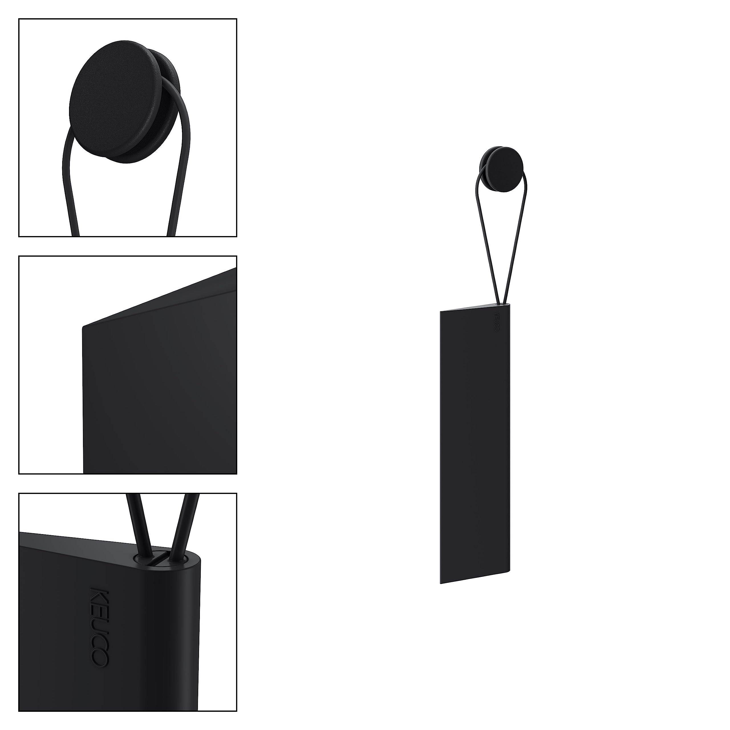 KEUCO Tergipavimento per doccia in silicone, con supporto a parete, tergivetro per incollare, 26,4x8,2x1,7 cm, senza aloni, spatola per doccia, colore: nero