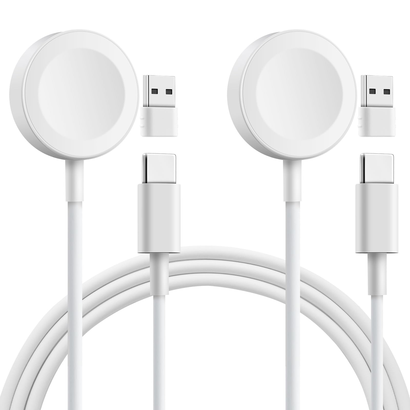 ELUTENG 2in1 for Apple Watch充電器 USB A+C アップルウォッチ充電器 2個入り 磁気充電ケーブル iWatch用 マグネットケーブル 長さ1M ワイヤレス充電ケーブル Series 9 8 7 6 5 4 3 2 1 SE Ultra ホワイト