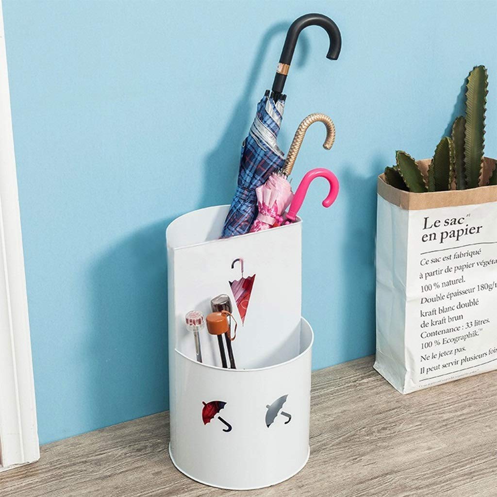 Porte-parapluie blanc en métal avec bac d'égouttage amovible
