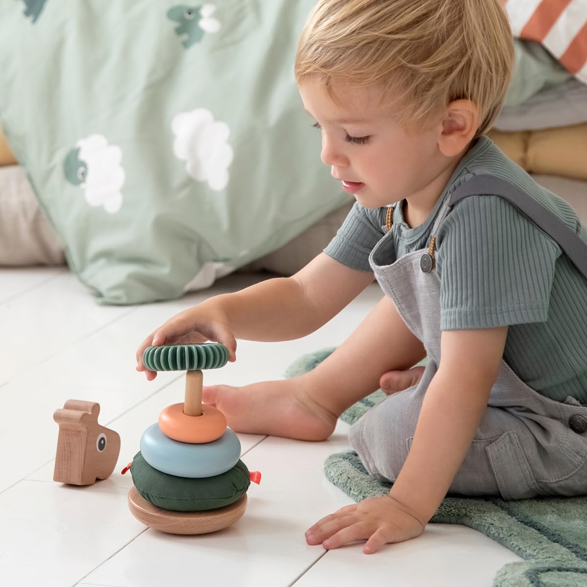 Done by Deer Elphee Grey Sorting Box, Raffi Stacking Tower and Hammer Board Croco Green - Wooden Activity Toys