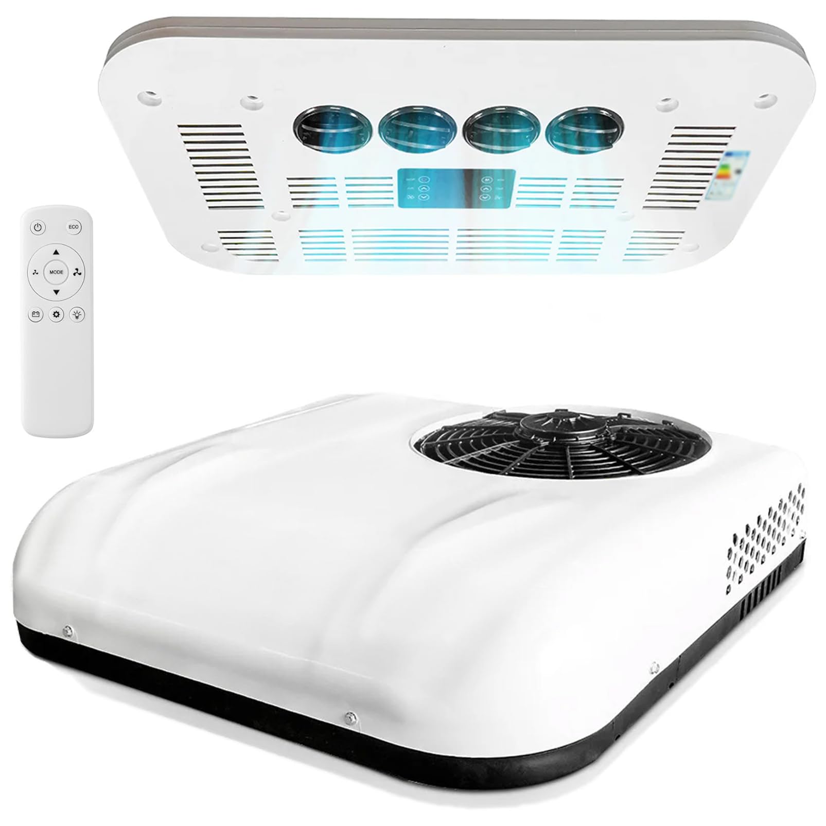 DmqChry DC 12V RV Air Conditioner, 9000 BTU Rooftop Air Conditioner Unit with Cooling & Heating, Low Power, 45 dB Ultra Quiet, Camper Air Conditioner for Camper Van, Trailer, Bus, Truck 12V