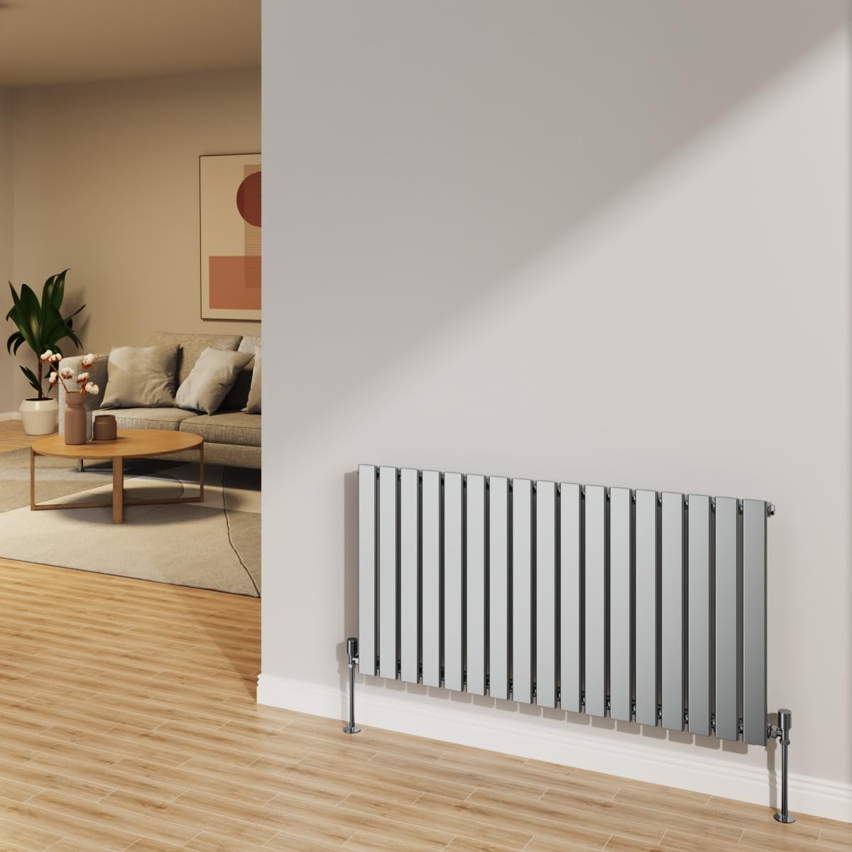 Nrg Chrome 600X1156mm Radiator Horizontal Flat Panel Bathroom Designer Single Rad Central Heating