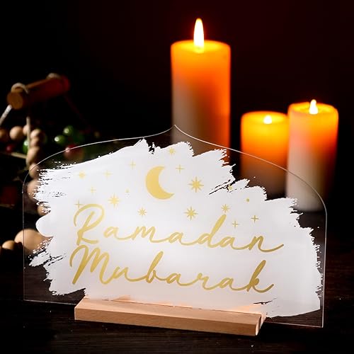 Miniatura 8 de Frienda Ramadán Eid Mubarak Decoraciones Ramadán Centros de mesa acrílico Eid Al Adha letrero de mesa Star Mubarak Eid Decoración de mesa Ramadán