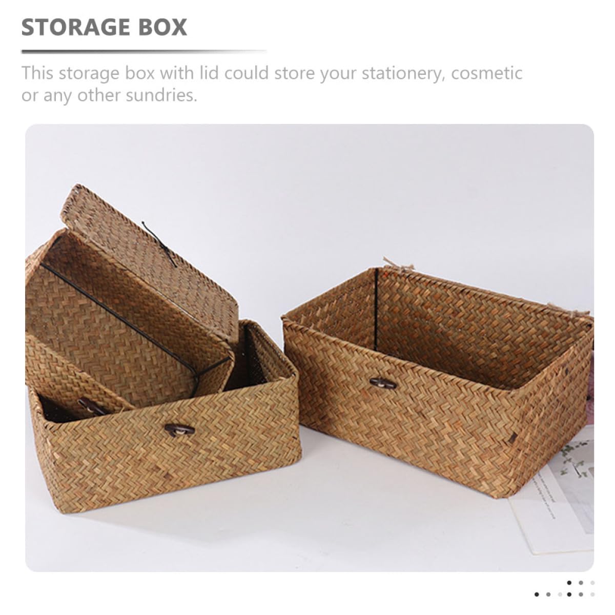 GANAZONO 3 Pezzi Cesto Portaoggetti Finitura Artigianale Intrecciato in con Coperchio, Contenitore Organizer Facile da Usare, per Casa e Shower