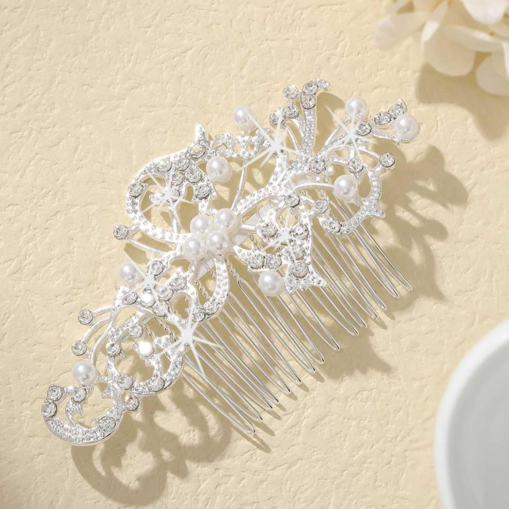 Latious Crystal Bride Wedding Hair Comb Silver Pearl Bridal Hair Clip Crystal Hair Piece Prom Hair Accessories for Women and Girls