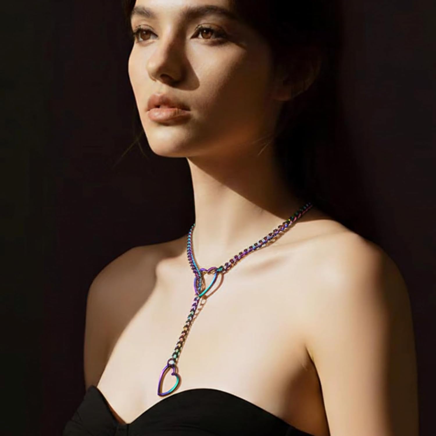 Choker Necklace for Women - Heart O-ring Slip Chain Adjustable Lariat Y-Necklace - Image 5