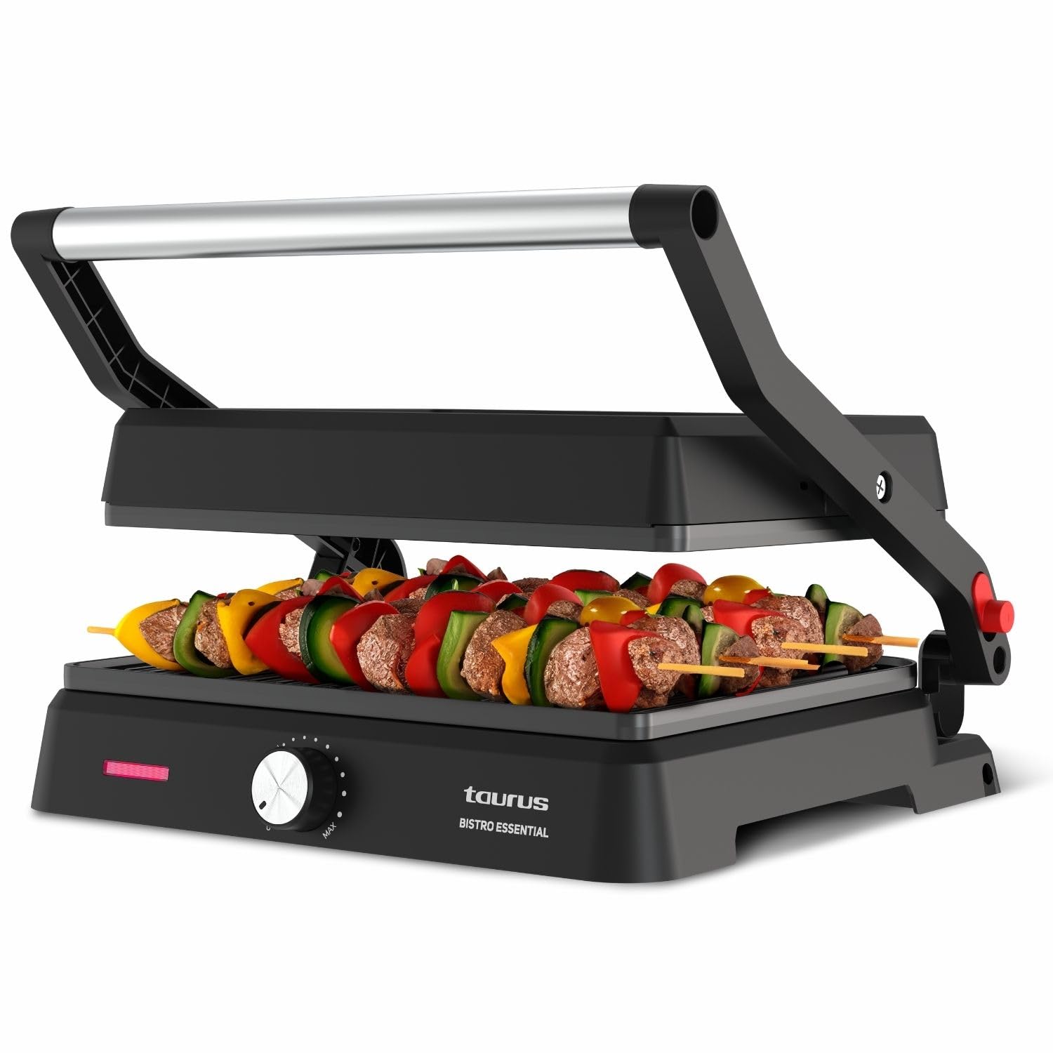 Taurus - Grill Essential 2600W | 2 en 1: Grill y Plancha | Placa 29x23 cm | Revestimiento Antiadherente sin PFOA | Bandeja recogegrasa | Termostato ajustable | Cool Touch y bloqueo seguro