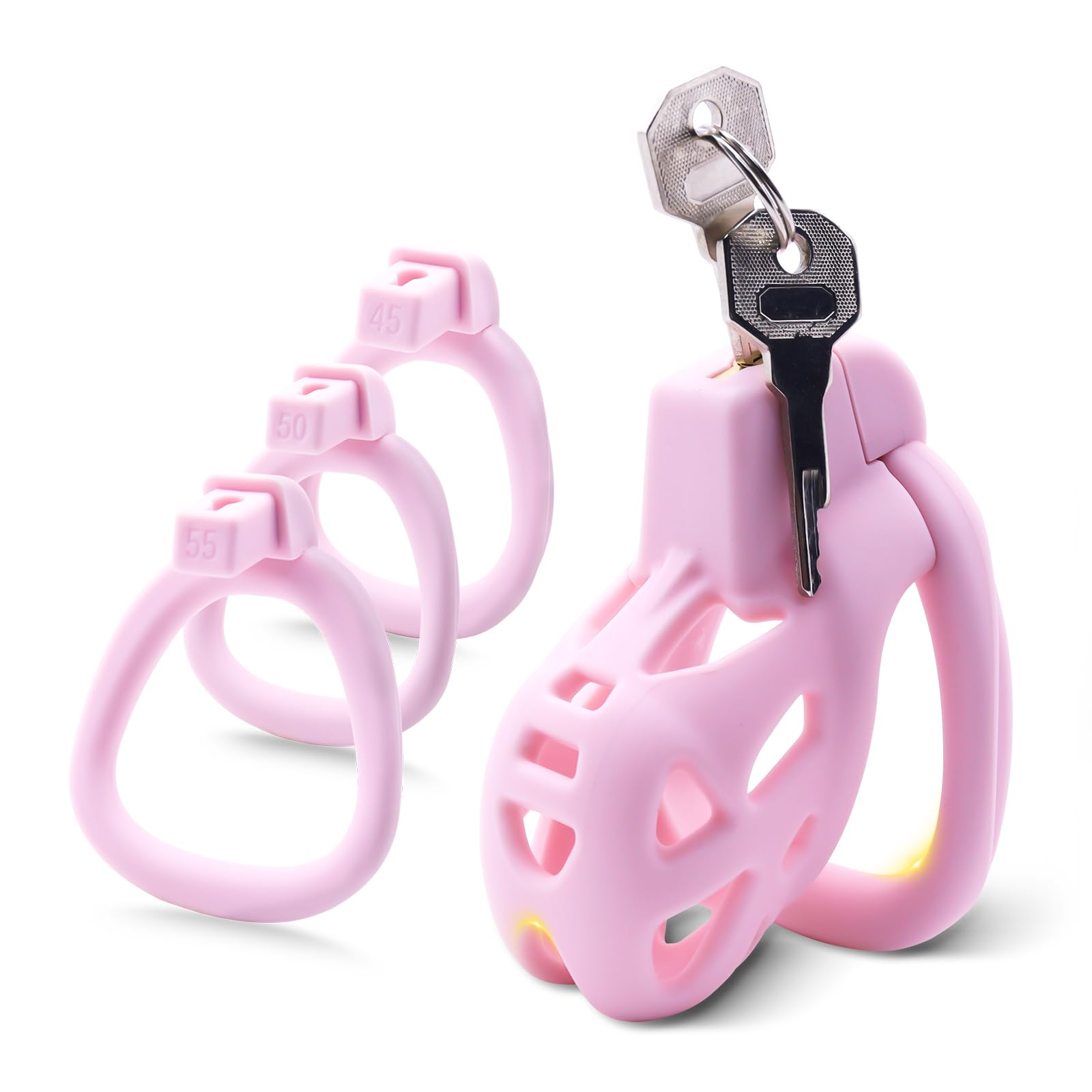 Lightweight Chastity Cage for Male Bondage Penis Cage Smooth KG Cock Cage Chastity Devices Key Sex Toy for Men Pink Chastity for Men with 3 Sizes Penis Rings（Pink S-Small） S-Small Pink