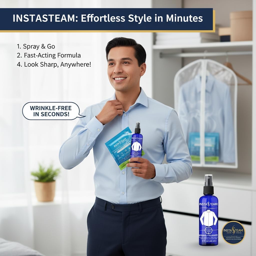 Electricity-Free Portable Travel Steamer For Clothes, Cruise & TSA Compliant, Kit including 3 Wrinkle Release Pods, Wrinkle Release Spray & Garment Bag, Mini Steamer, Eco-Friendly